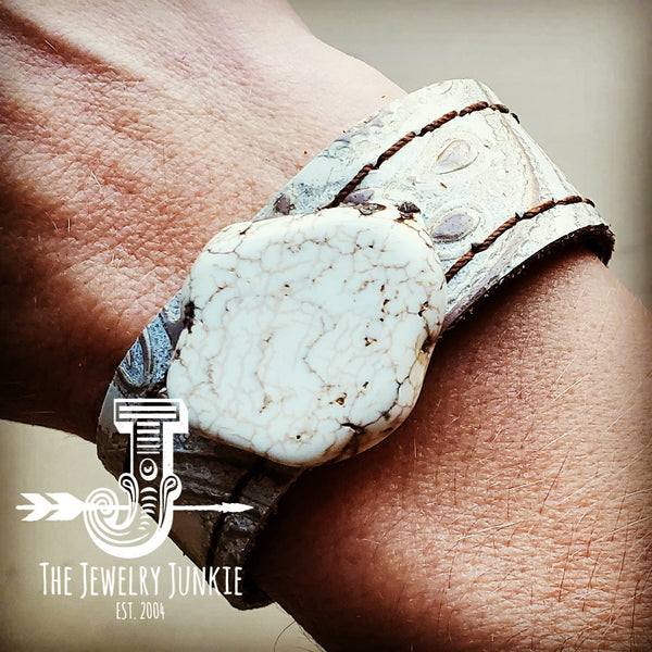 Narrow Leather Cuff w/ Turquoise Slab-Oyster Paisley 002h
