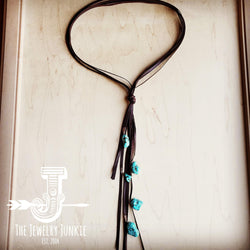 Brown Leather Lasso Necklace with Turquoise Accents 251r