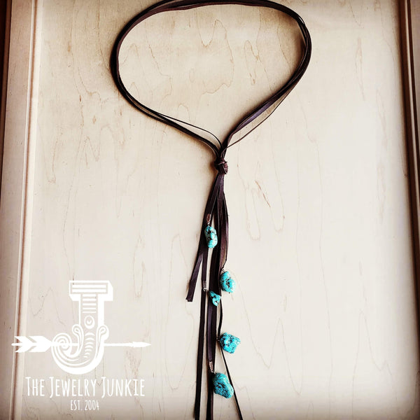 Brown Leather Lasso Necklace w/ Turquoise Accents