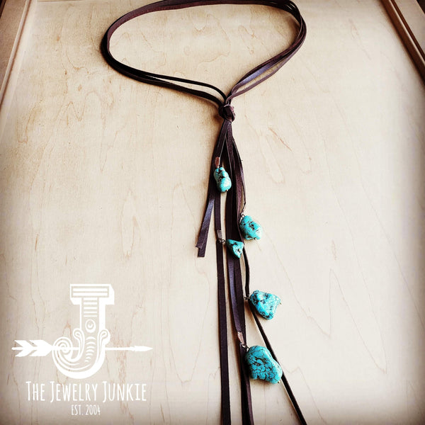 Brown Leather Lasso Necklace w/ Turquoise Accents