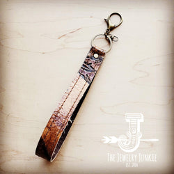 *Embossed Leather Key Chain Strap Tan Steer 701a
