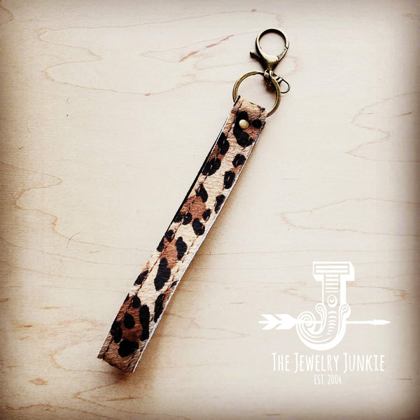 Embossed Leather Key Chain Strap Leopard 701p