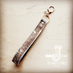 Embossed Leather Key Chain Tan Metallic 701q