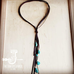 Brown Leather Lasso Necklace with Turquoise Accents 251r