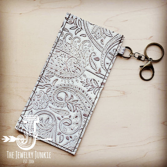 Embossed Leather Sunglasses Case w/ Keychain-Oyster Paisley 100o