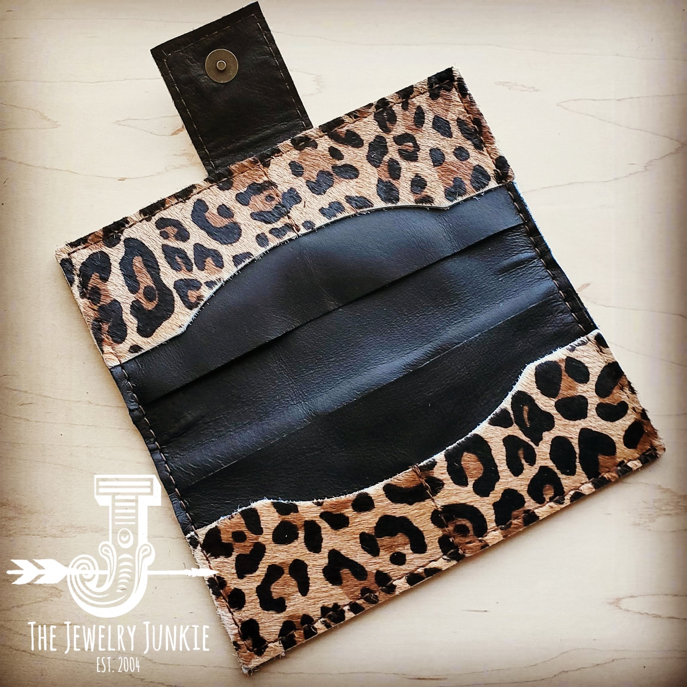 Hair on Hide Leather Wallet with Snap - Leopard - 2634