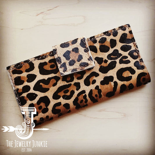 Hair on Hide Leather Wallet in Leopard w/ Snap 301o