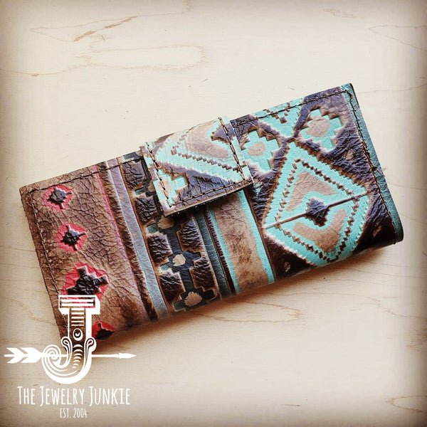 Embossed Leather Wallet in Santa Fe w/ Snap 301n