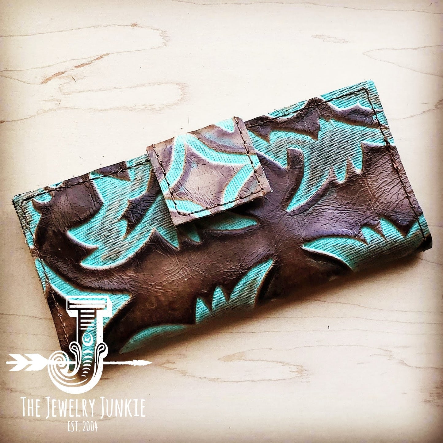 Embossed Leather Wallet in Turquoise Laredo w/ Snap 301m
