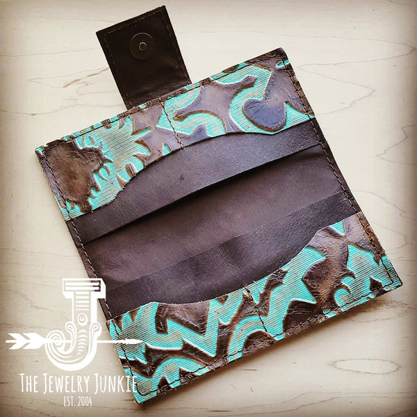 Embossed Leather Wallet in Turquoise Laredo w/ Snap 301m