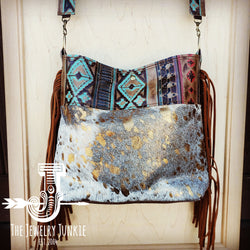 Tejas Leather Bucket Metallic Handbag with Santa Fe Accent 505f