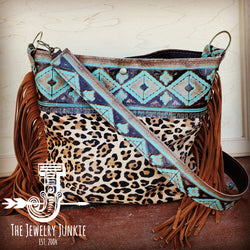Tejas Leather Bucket Leopard Handbag with Santa Fe Accent 505g