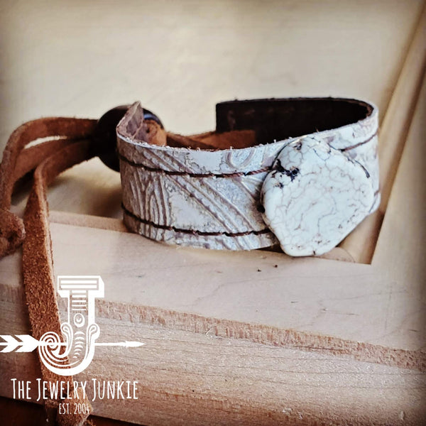 Narrow Leather Cuff w/ Turquoise Slab-Oyster Paisley 002h