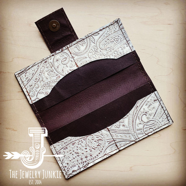 Embossed Leather Wallet in Oyster Paisley w/ Snap 301p
