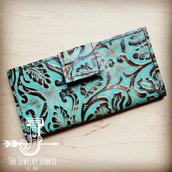 Embossed Leather Wallet in Cowboy Turquoise w/ Snap 301q