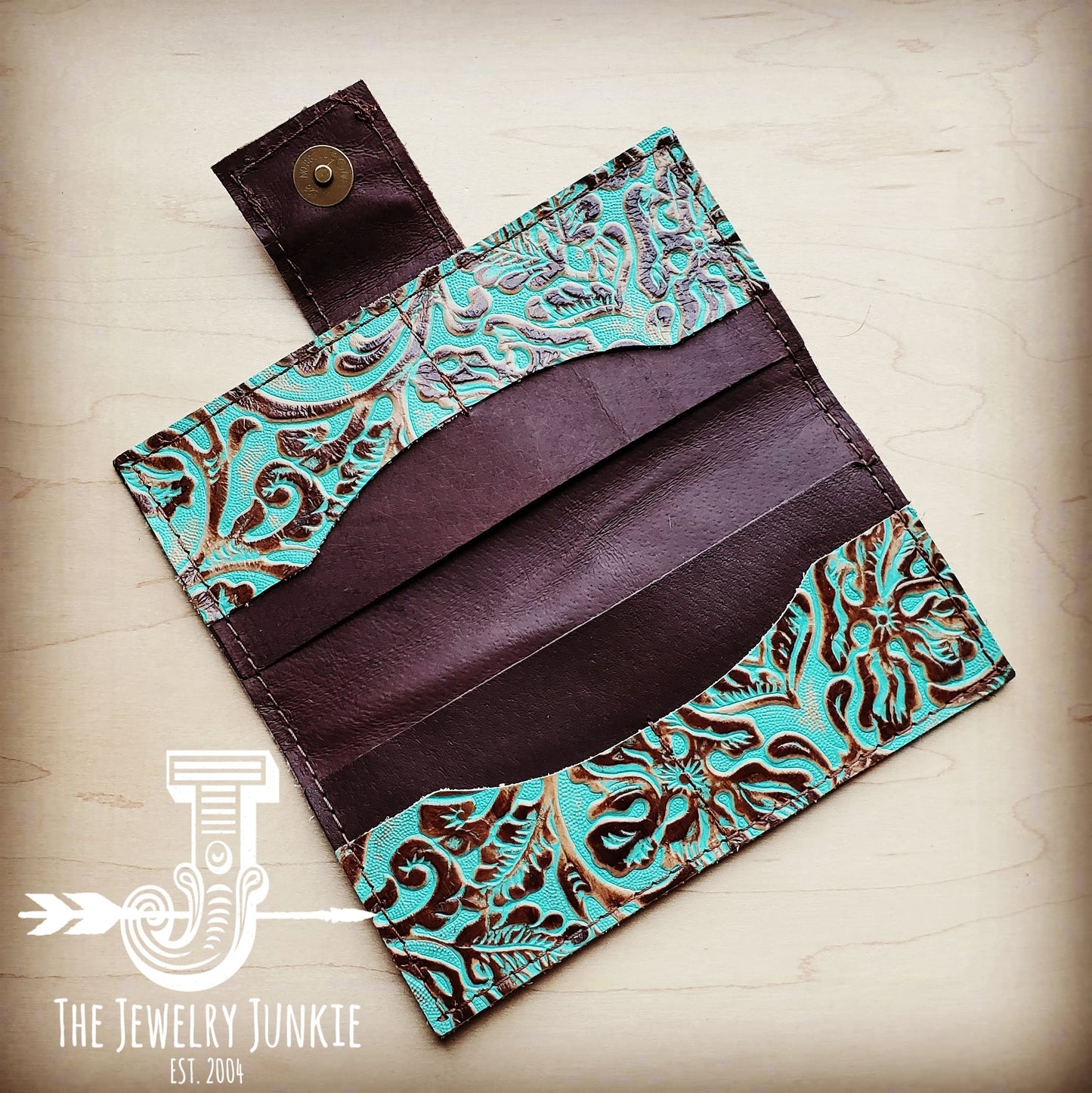 Embossed Leather Wallet in Cowboy Turquoise w/ Snap 301q