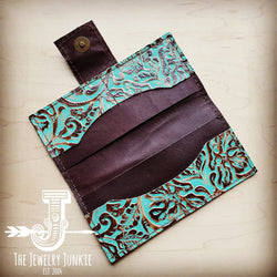 Embossed Leather Wallet in Cowboy Turquoise w/ Snap 301q
