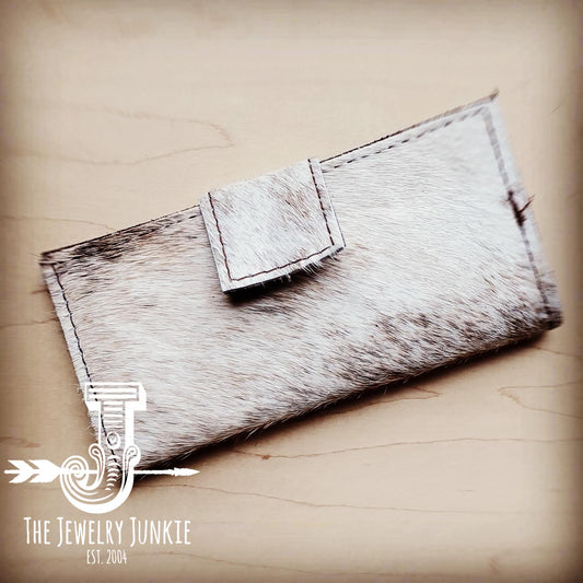 Hair on Hide Leather Wallet in Brindle w/ Snap 301s