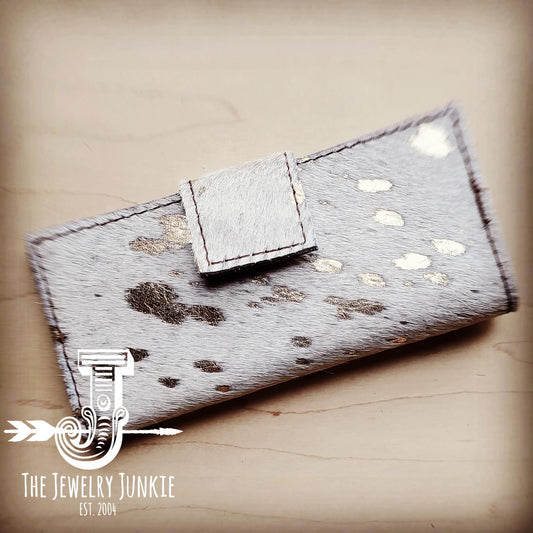 Hair on Hide Leather Wallet in White Gold w/ Snap 301t