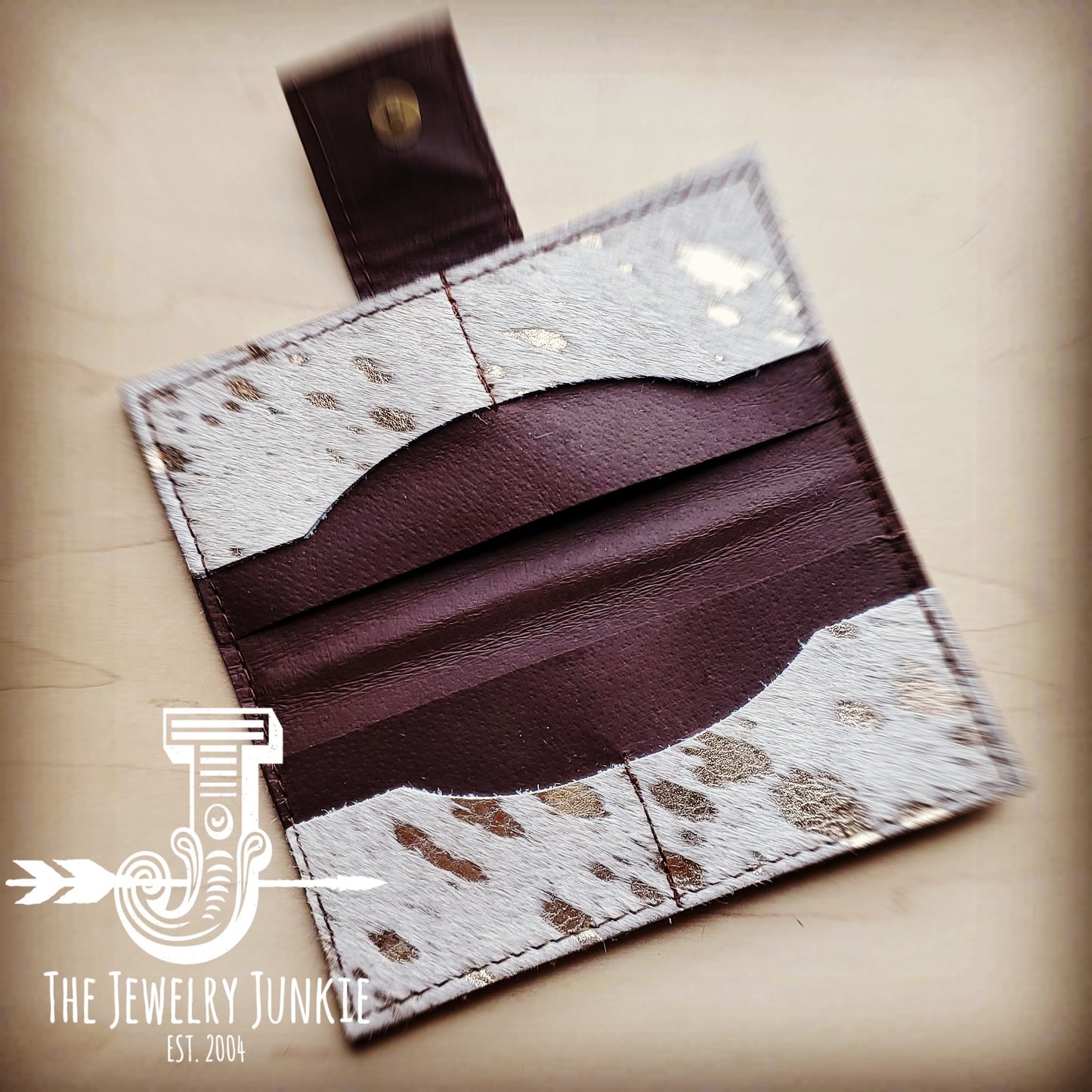 Hair on Hide Leather Wallet in White Gold w/ Snap 301t