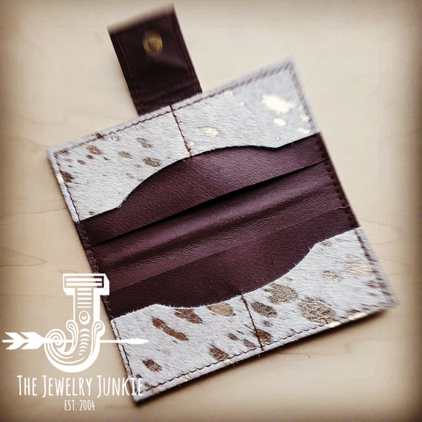 Hair on Hide Leather Wallet in White Gold w/ Snap 301t