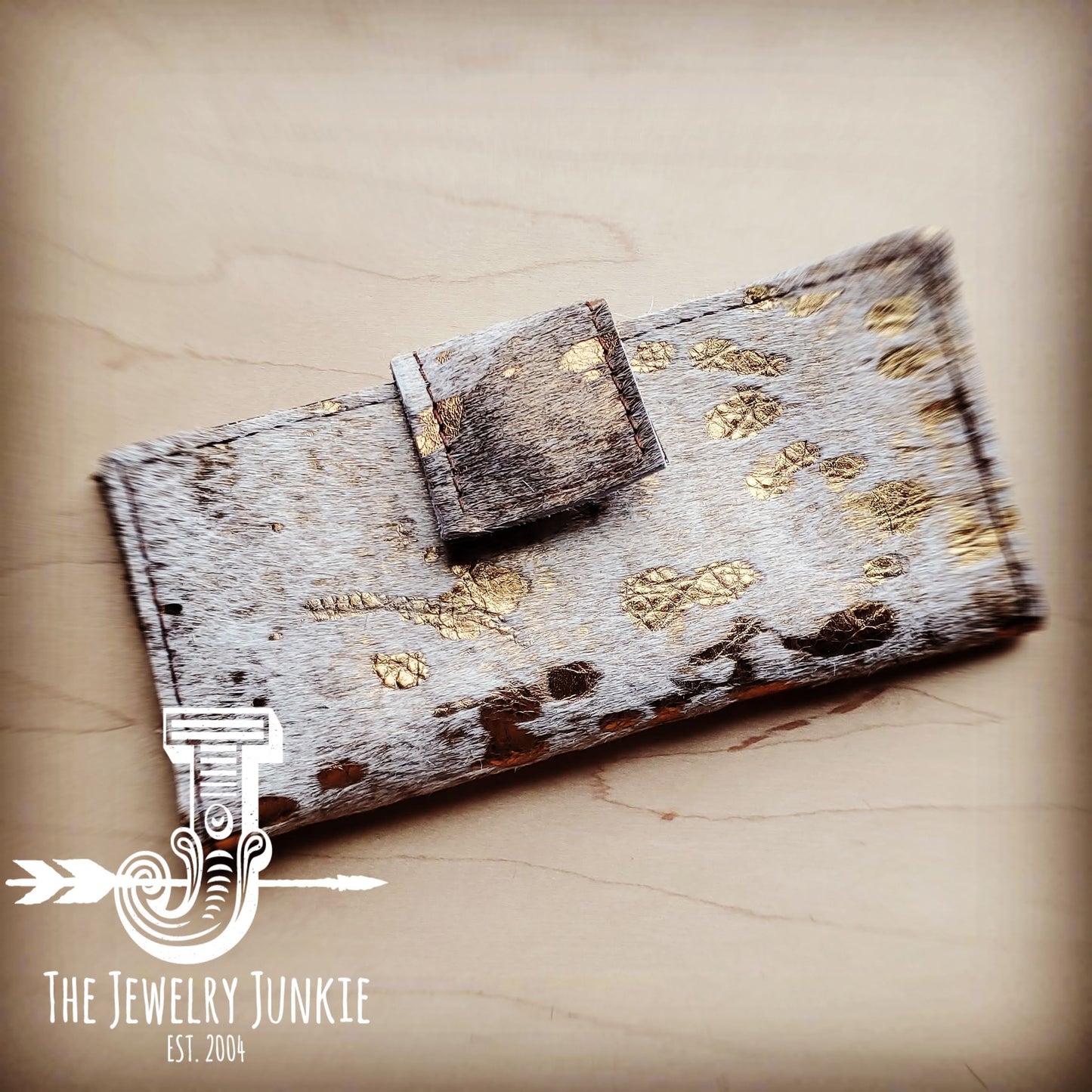 Hair on Hide Leather Wallet in Tan Gold w/ Snap 301u
