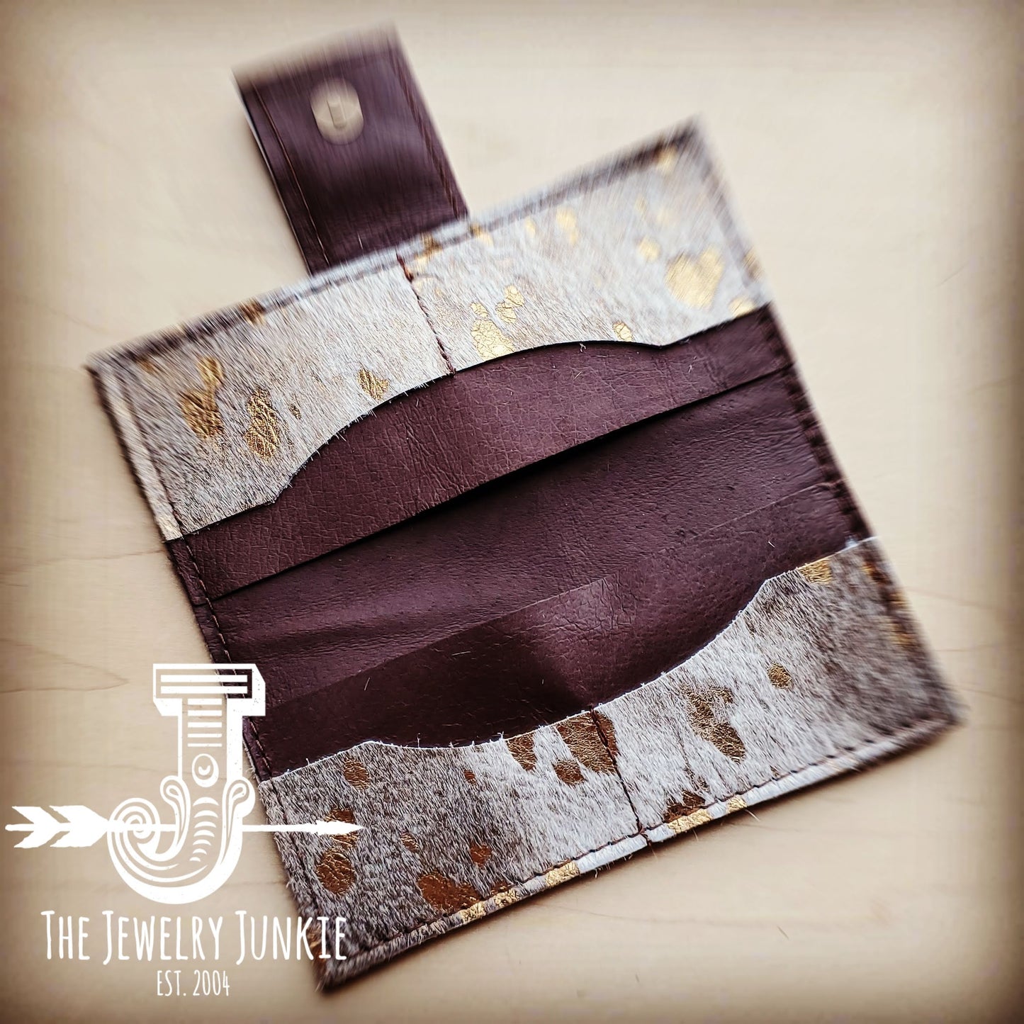 Hair on Hide Leather Wallet in Tan Gold w/ Snap 301u