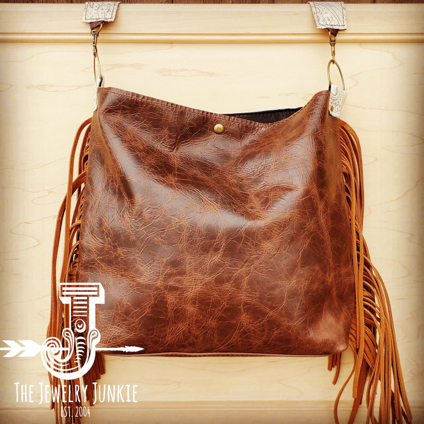 Tejas Leather Bucket Hide Handbag with Oyster Paisley Accent 505k