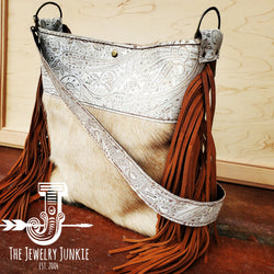 Tejas Leather Bucket Hide Handbag with Oyster Paisley Accent 505k