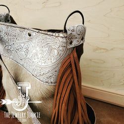 Tejas Leather Bucket Hide Handbag with Oyster Paisley Accent 505k