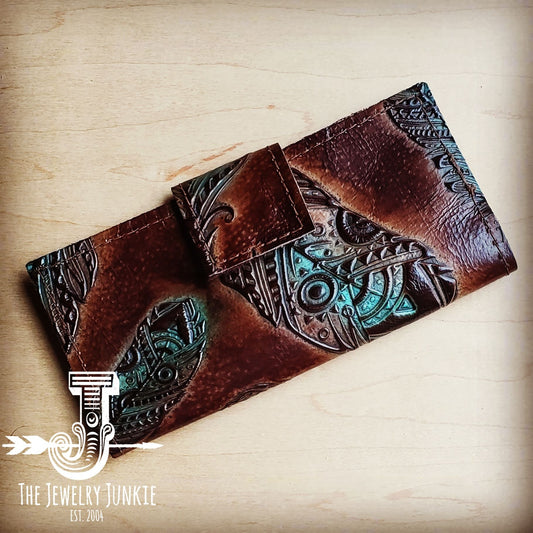 *Turquoise Feather Embossed Leather Wallet with Snap 301v