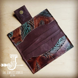 *Turquoise Feather Embossed Leather Wallet with Snap 301v