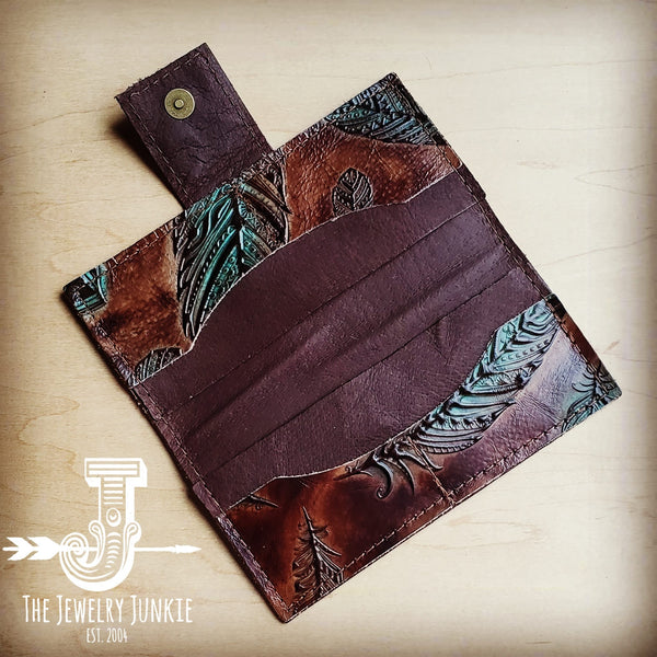 *Turquoise Feather Embossed Leather Wallet with Snap 301v