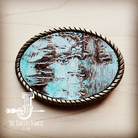 Rope Edge Turquoise Metallic Leather Belt Buckle