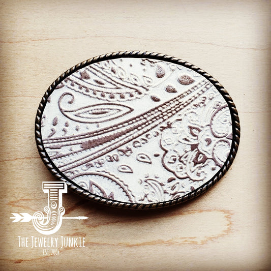 Rope Edge Oyster Paisley Leather Belt Buckle