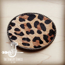 Rope Edge Leopard Hair on Hide Leather Belt Buckle 902d