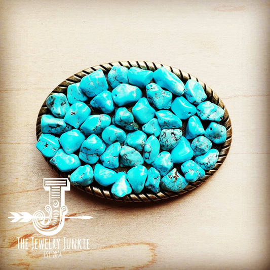 *Rope Edge Blue Turquoise Stone Belt Buckle 902h