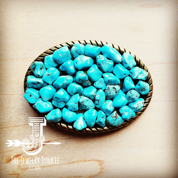 *Rope Edge Blue Turquoise Stone Belt Buckle 902h