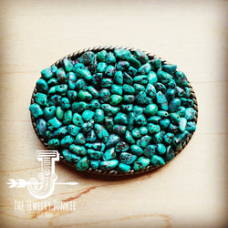 *Rope Edge Natural Green Turquoise Stone Belt Buckle 902i