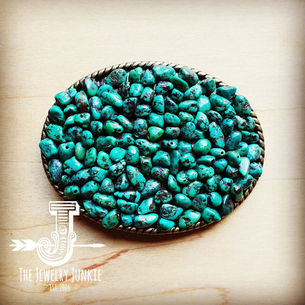 *Rope Edge Natural Green Turquoise Stone Belt Buckle 902i