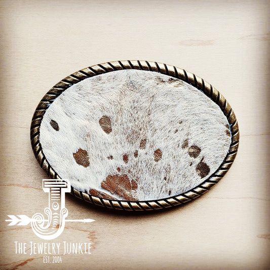 Rope Edge Gold Metallic Hair on Hide Leather Belt Buckle
