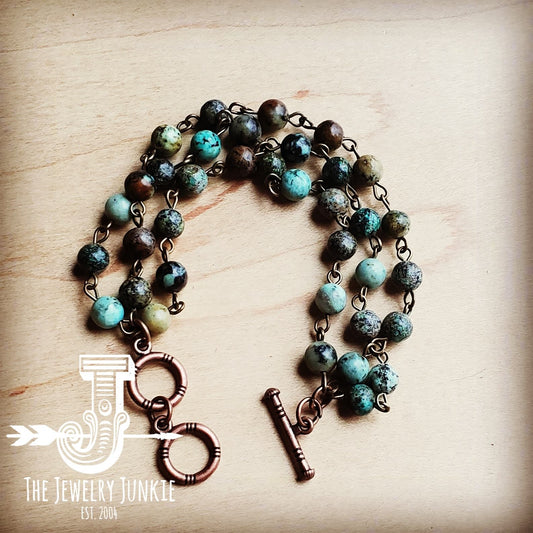 african turquoise triple strand bracelet 804s