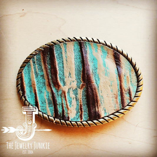 *Rope Edge Turquoise Chateau Leather Belt Buckle 901z