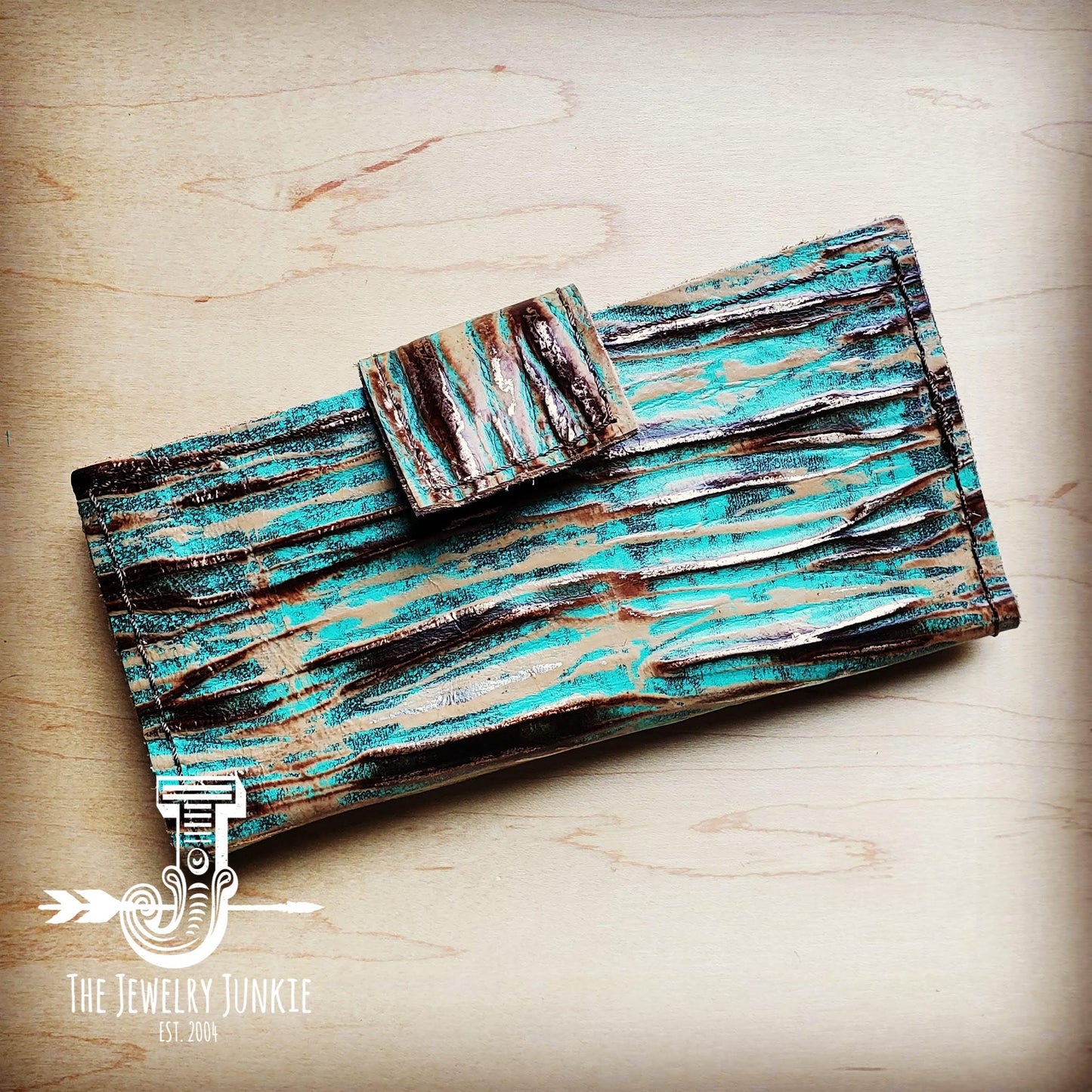 **Embossed Leather Wallet-Turquoise Chateau with Snap 301w