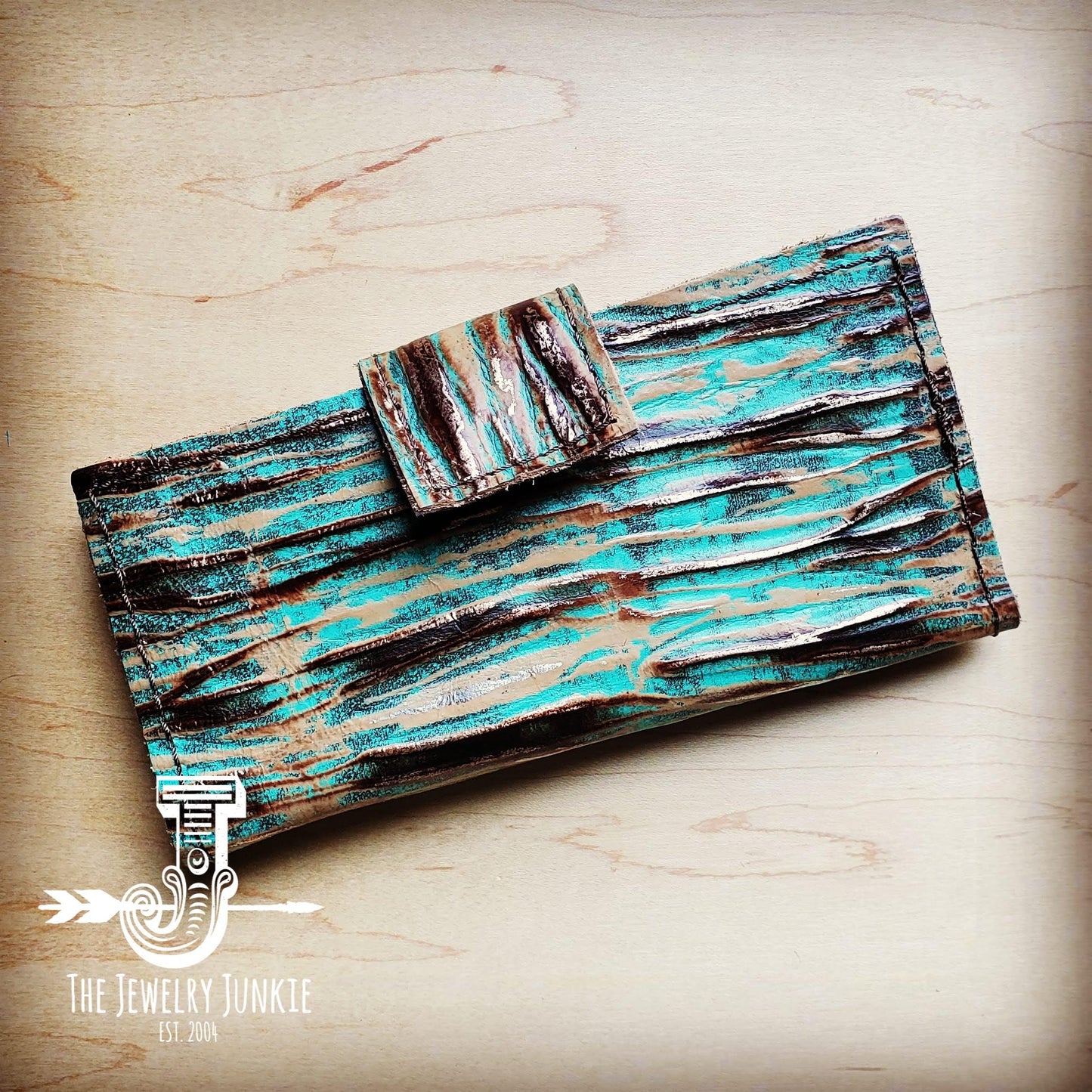Embossed Leather Wallet-Turquoise Chateau with Snap 301w