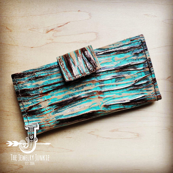 **Embossed Leather Wallet-Turquoise Chateau with Snap 301w