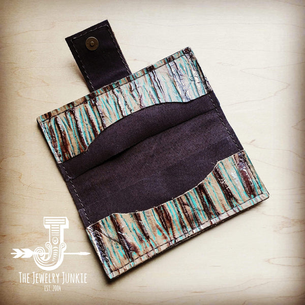 **Embossed Leather Wallet-Turquoise Chateau with Snap 301w