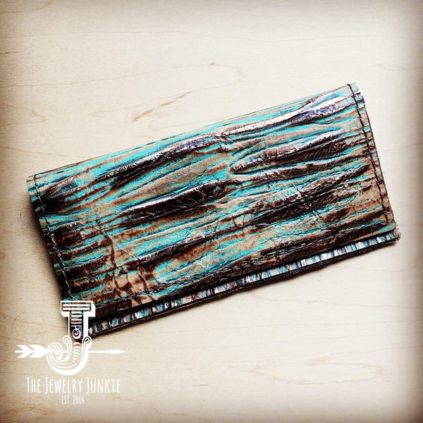 **Embossed Leather Wallet-Turquoise Chateau 301z
