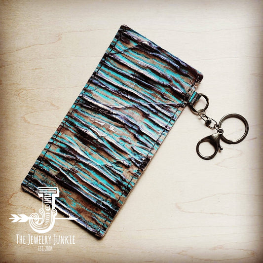 *Embossed Leather Sunglasses Case w/ Keychain-Turquoise Chateau 100p