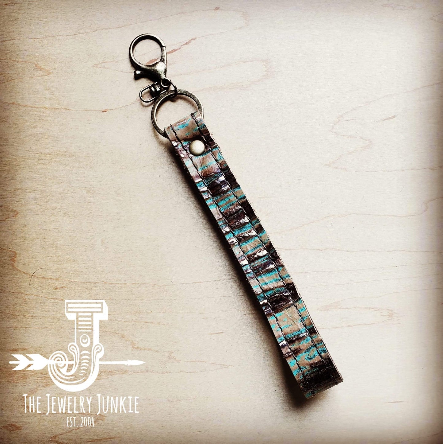 *Embossed Leather Key Chain Strap Turquoise Chateau 701u